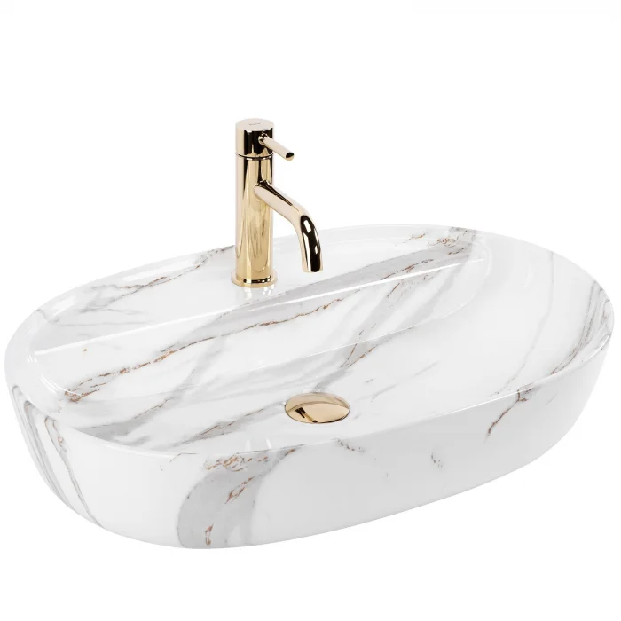 Lavoar pe blat, efect marmura  cu finisaj lucios, forma ovala, Rea Aura