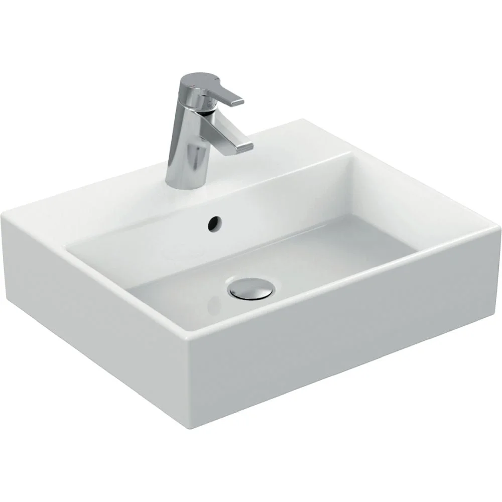 Lavoar suspendat alb 50 cm, dreptunghiular, orificiu baterie si preaplin, Ideal Standard Strada