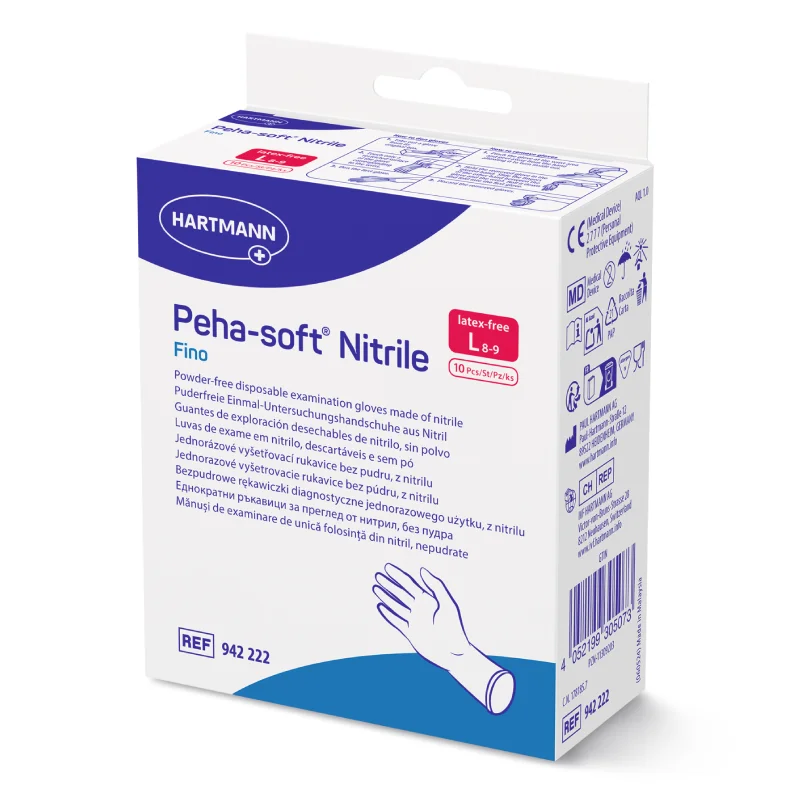 Manusi Albastre Nitrile Fino Peha Soft, Marimea L, 10 bucati, Hartmann