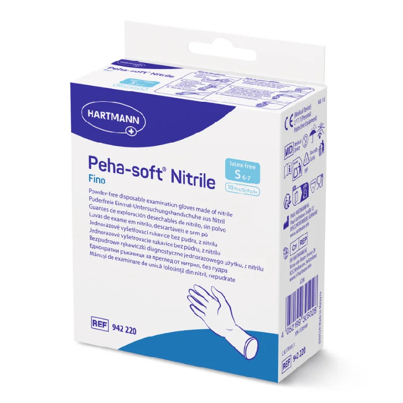 Manusi Albastre Nitrile Fino Peha Soft, Marimea S, 10 bucati, Hartmann