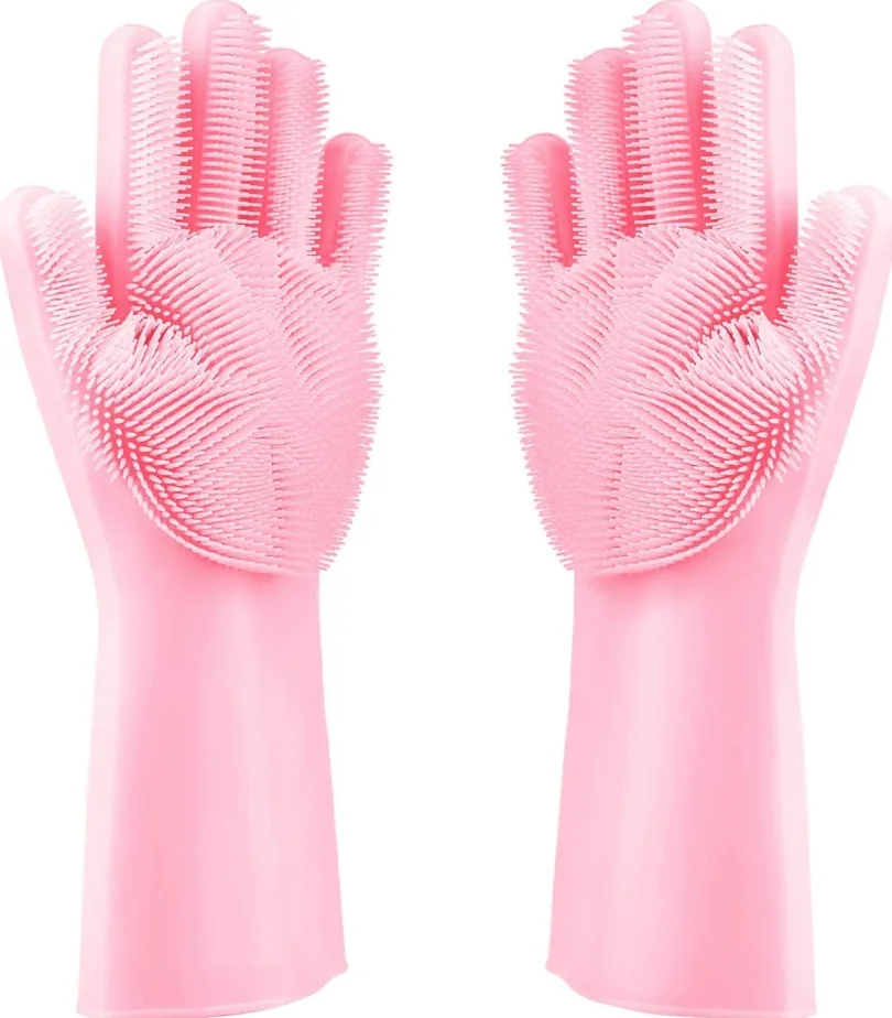 Manusi profesionale din silicon cu perii pentru spalat vasele