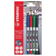 Marker permanent Stabilo Write-4-all, F, 0. 7 mm, 4 culori/blister, albastru, negru, rosu, verde