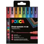 Marker UNI PC-3ML, varf rotund, 0. 9-1. 3 mm, set 8 culori cu sclipici, Posca