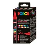 Marker UNI PC-5BR, varf pensula, 1-4 mm, set 16 culori, Posca (M1603)
