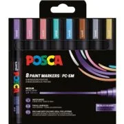 Marker UNI Posca PC-5M, varf rotund, 1. 8-2. 5mm, set 8 culori metalizate