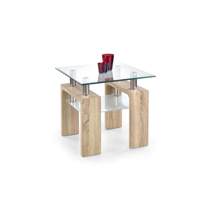 Masa cafea patrata DIANA H, sticla, sonoma, 60x60x55 cm