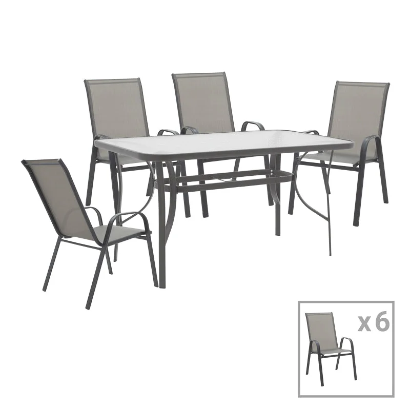 Masa de sufragerie Calan-Ensure  set de 7 metal antracit inchis si textil antracit 140x80x70cm