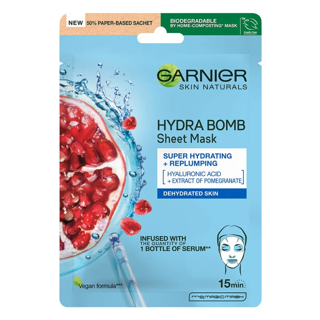 Masca servetel cu rodie Hydra Bomb Skin Naturals, 28 g, Garnier