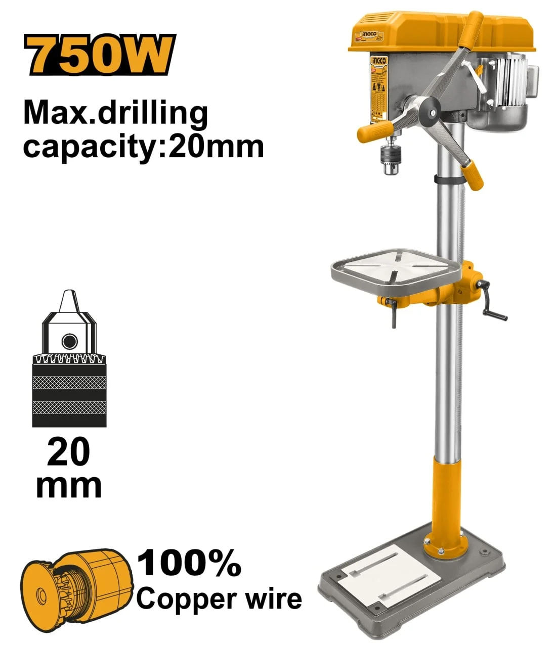Masina de Gaurit cu Coloana 750W, 20mm Ingco DP207505