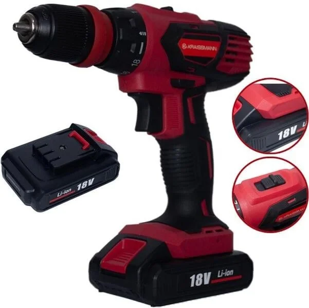 Masina de Gaurit si Insurubat 18V, 2Ah, 28Nm, 2 Viteze, cu 2 acumulatori, Kraissmann AD-18CUN - AD-18CUN