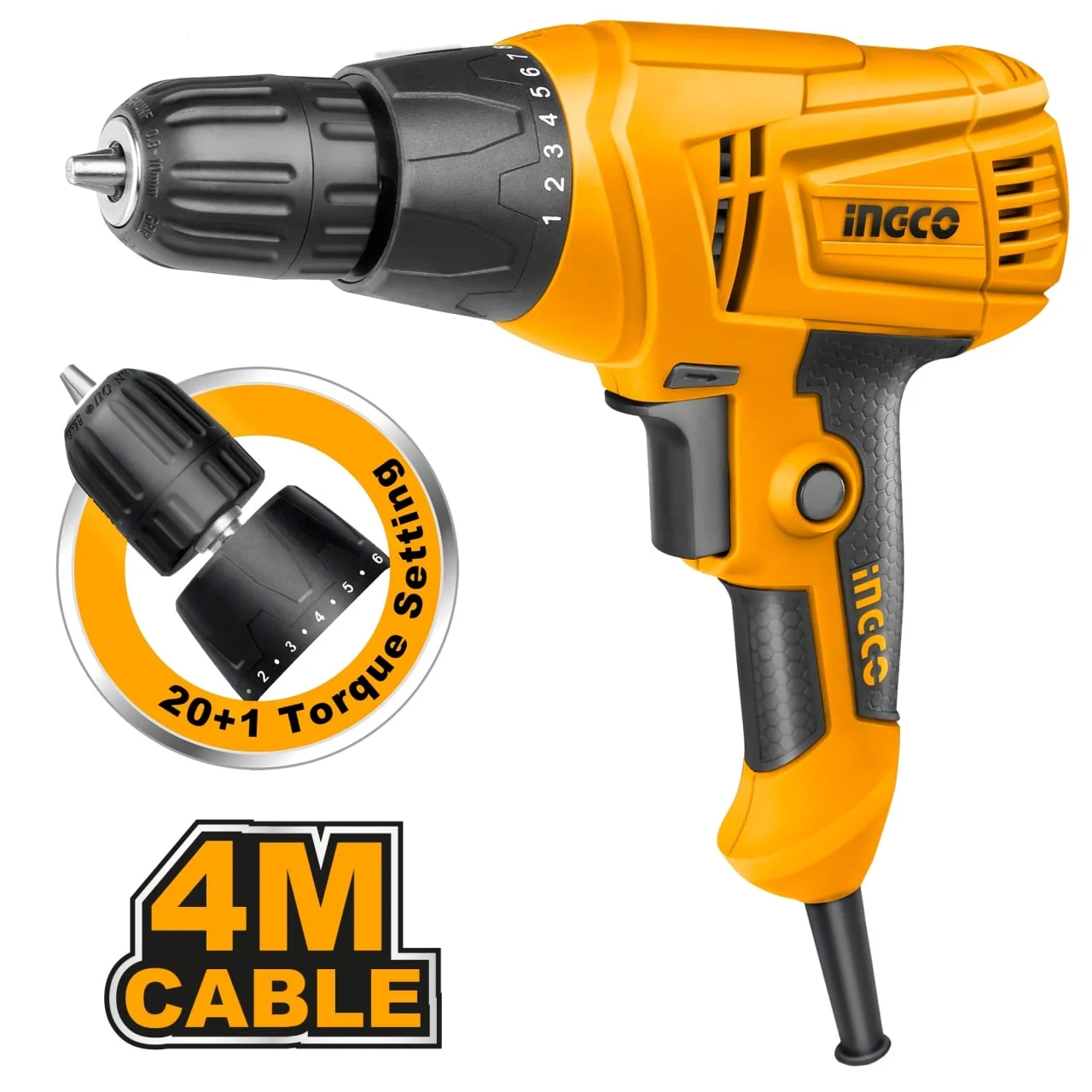 Masina de gaurit si insurubat Bormasina 280W cu Cablu 4m, Ingco ED2808