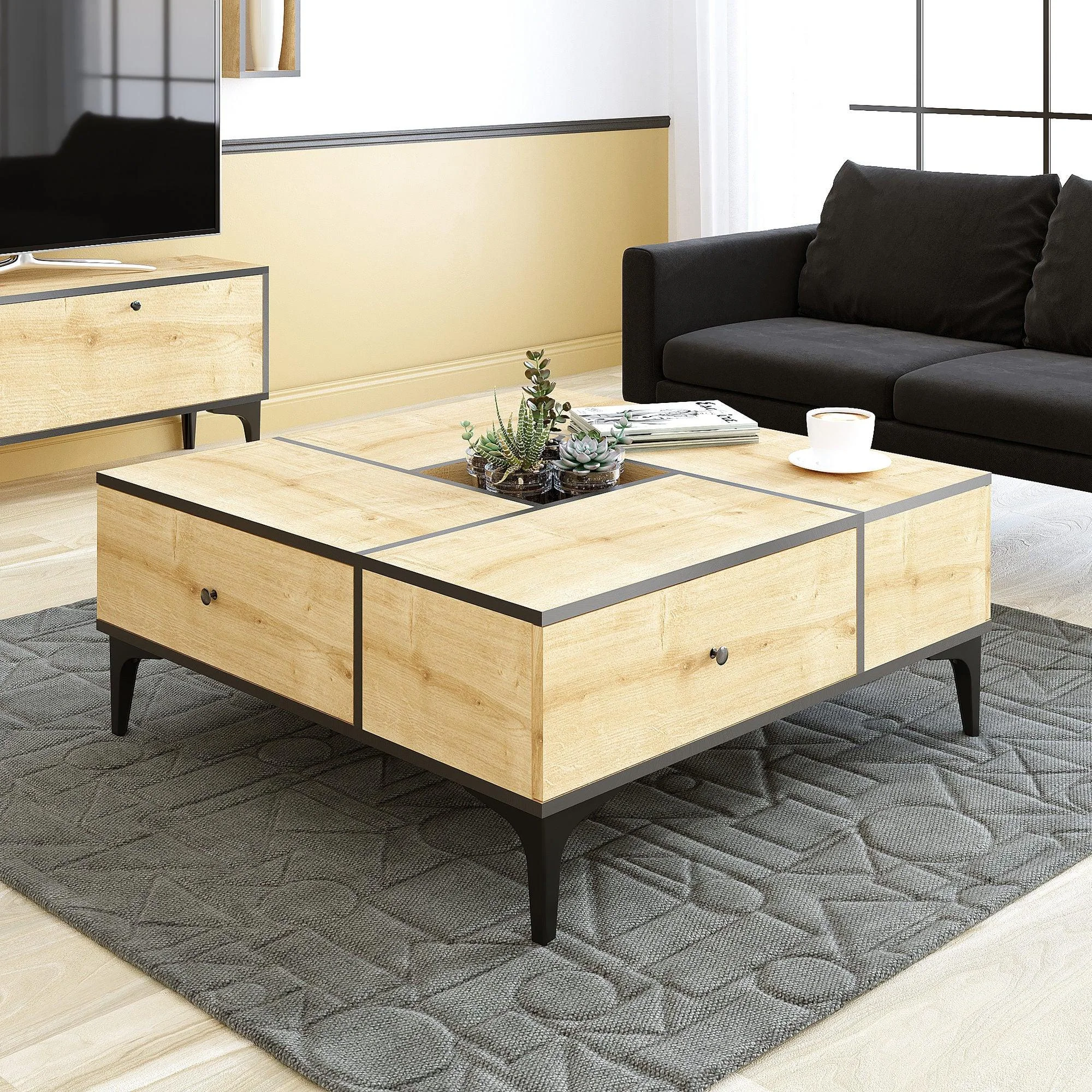 Masuta de cafea Shelfa, Stejar, 105x42x105 cm