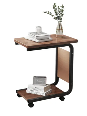 Masuta din otel carbon pentru cafea 4 roti 2 blaturi din lemn buzunar de depozitare MARO