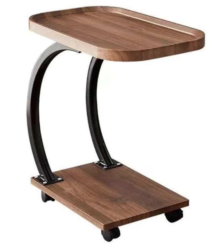 Masuta laterala din lemn cu roti curbata pentru sufragerie