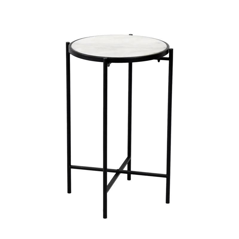 Masuta laterala Luxere  negru metal-marmura alba D40x66cm