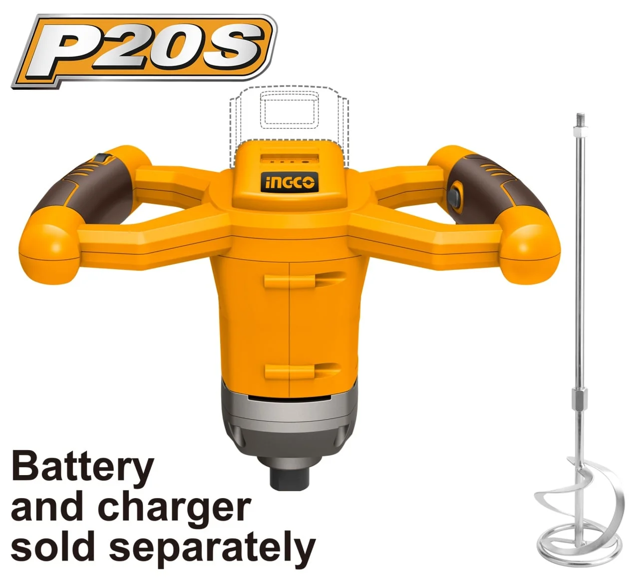 Mixer mortar electric 20V fara acumulator, Ingco MXLI2001