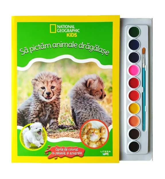 National Geographic Kids. Sa pictam animale dragalase. Carte de colorat cu pensula si acuarele