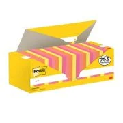 Notite adezive, Post-it, 76 x 76 mm, multicolor, 100 file/bucata, 21 + 3 gratuite, 100% PEFC