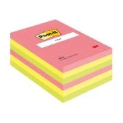Notite adezive Post-it® 660N, Neon, liniate, 101 x 152 mm, 100 file/bucata, 100% PEFC