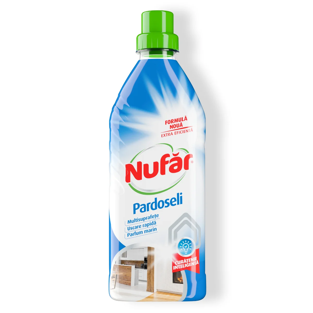 Nufăr Soluție Pardoseli, Curăță Gresia, Parchetul, Marmura, Fără Clătire, Parfum Marin, 750 Ml
