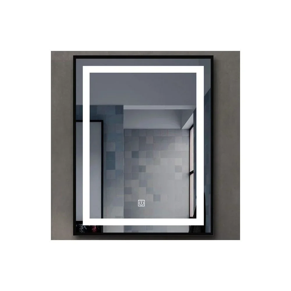 Oglinda baie cu iluminare LED, ceas si sistem anti-aburire 60x80 cm, rama neagra, Belform Infinity