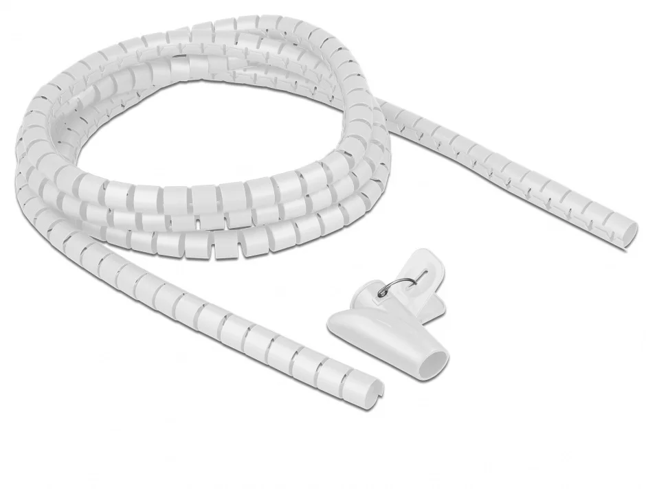 Organizator cabluri spiralat 2.5m x 15mm Alb, Delock 18839