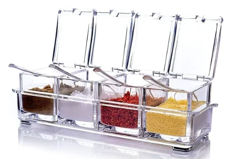 Organizator cu 4 recipiente transparente pentru condimente
