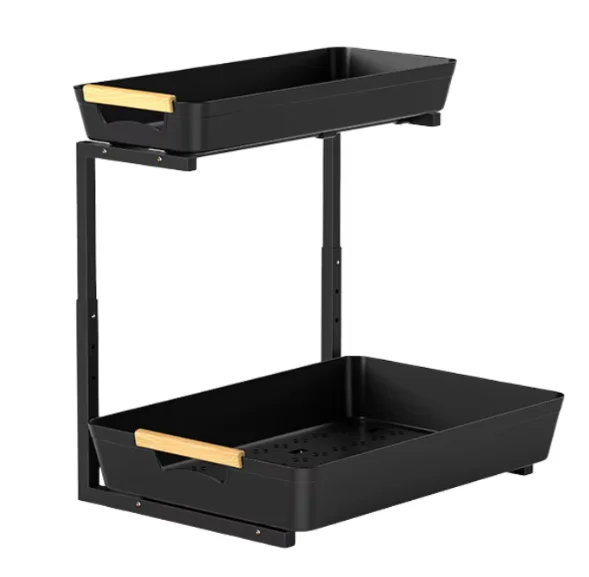 Organizator pentru bucatarie sau baie cu 2 rafturi retractabile inaltime ajustabila