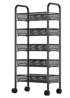 Organizator slim portabil cu 5 nivele 4 rafturi retractabile rotativ 360 NEGRU