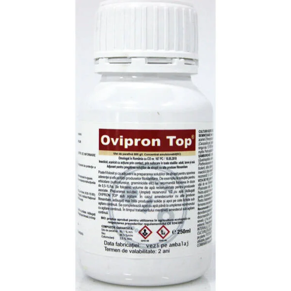 Ovipron Top 250 ml ulei horticol cu efect insecticid acaricid de contact, ulei de parafina, UPL (cais, cires, mar, nectarin, par, piersic, prun, vita de vie)