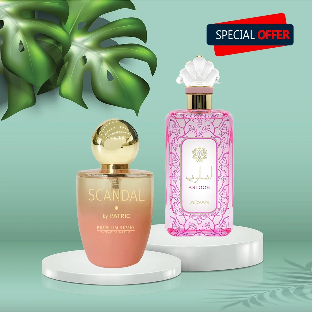 Pachet 2 parfumuri, Scandal by Patric si Asloob by Adyan, femei, 100 ml