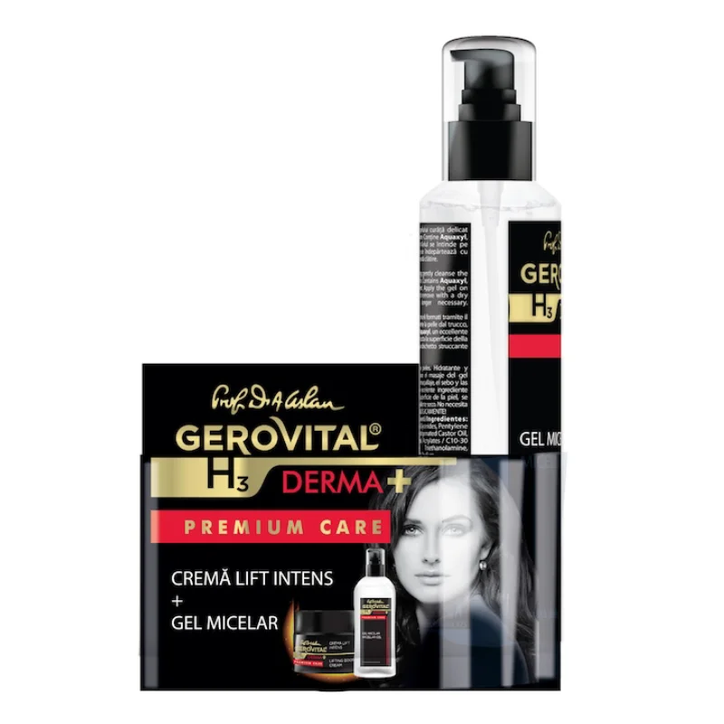 Pachet Crema lift intens, 50 ml + Gel micelar, 150 ml H3 Derma+ Premium Care, Gerovital