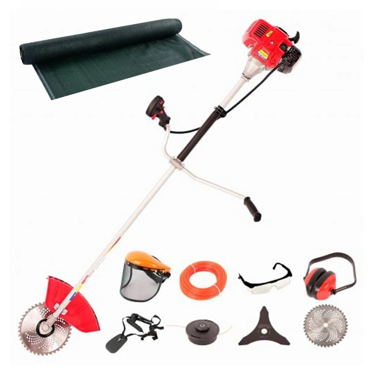 Pachet Motocoasa benzina Micul Fermier MF-712, Putere 5 CP, 10 Accesorii + Plasa umbrire / anti-vant 2 m x 50 m, 75% grad de umbrire