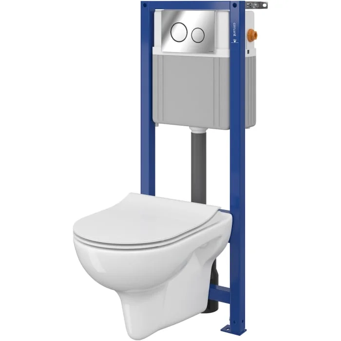 Pachet rezervor incastrat cu vas WC suspendat rimless si clapeta crom Cersanit System 21 Mech