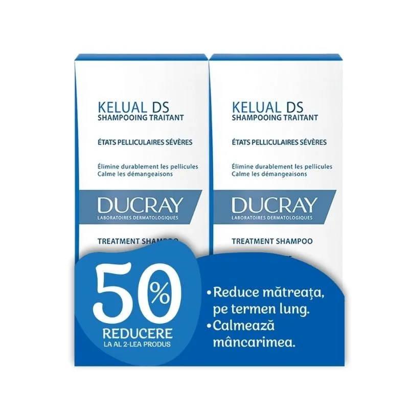 Pachet Sampon tratament dermatocosmetic anti-matreata Kelual DS, 100 ml + 100 ml, Ducray