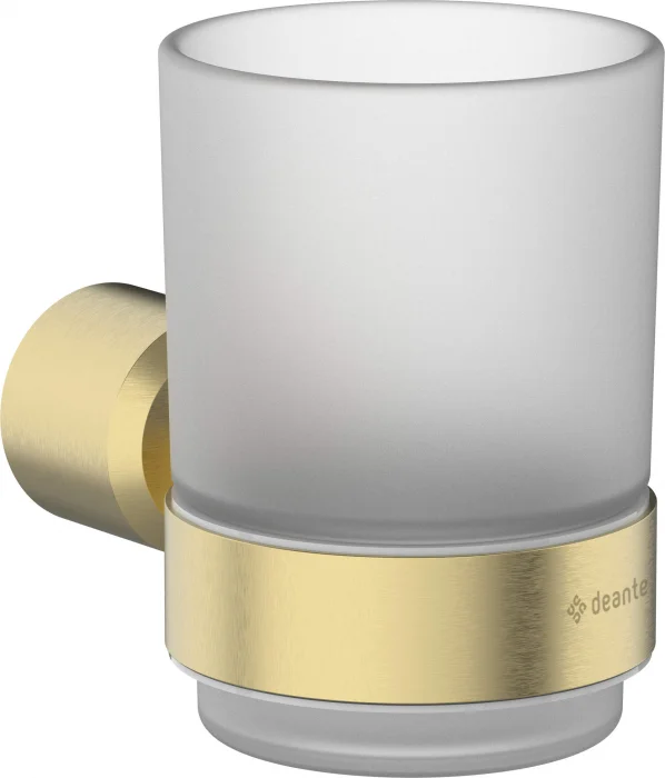 Pahar pentru periute si pasta de dinti, auriu, cu suport, Deante Arnika