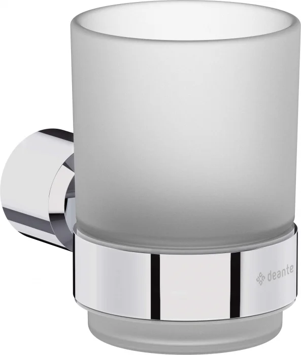 Pahar pentru periute si pasta de dinti, crom, cu suport, Deante Arnika