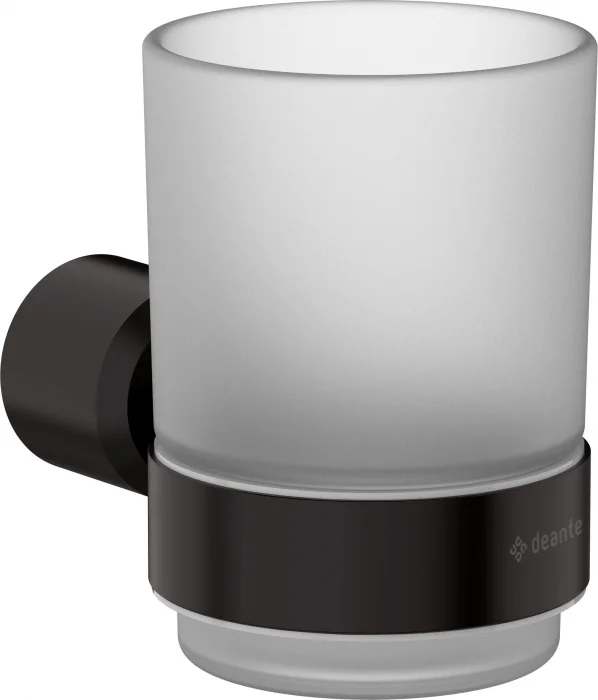 Pahar pentru periute si pasta de dinti, negru, cu suport, Deante Arnika