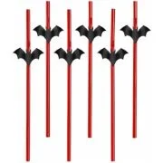 Paie plastic rosii cu lilieci, 19. 5cm, PartyTime Halloween, set 6 buc