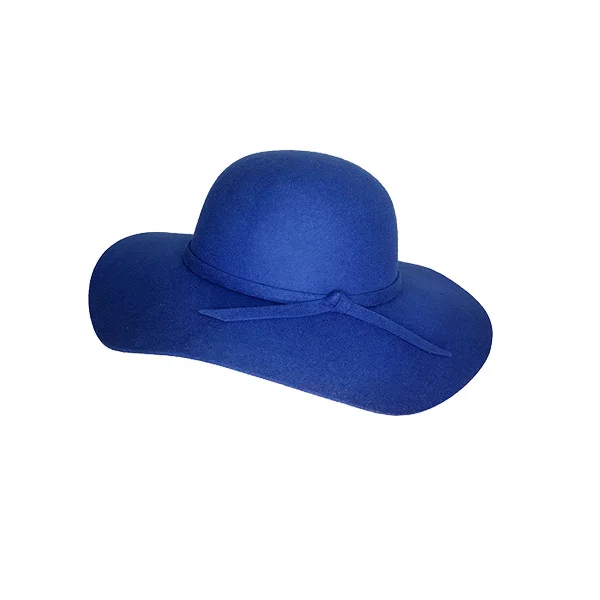 Palarie dama Vintage, cu bor lat si fundita, Albastru