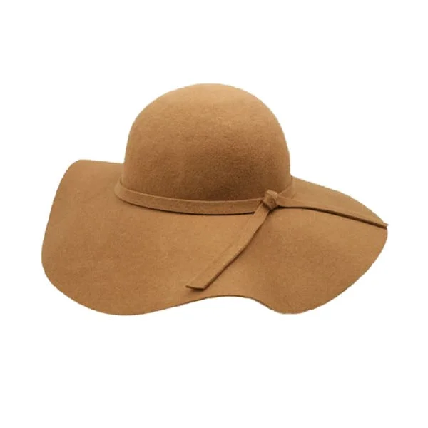Palarie dama Vintage, cu bor lat si fundita, Bej