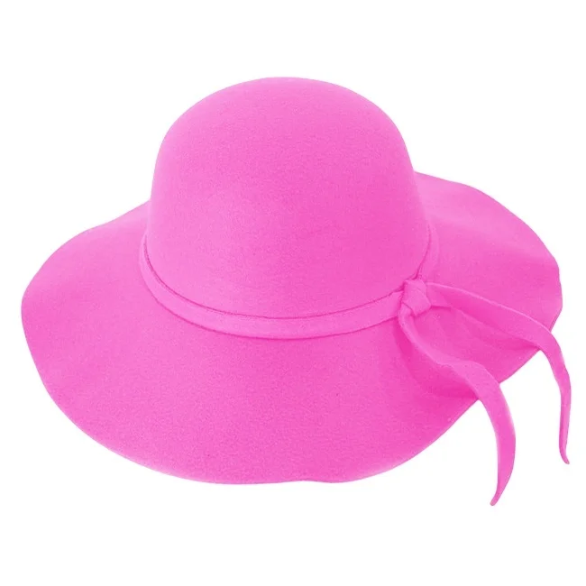 Palarie dama Vintage, cu bor lat si fundita, ROZ