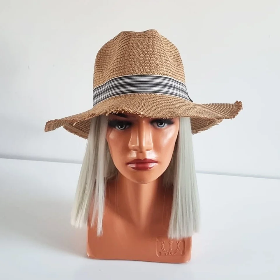 Palarie de plaja maro cu bor ingust nefinisat