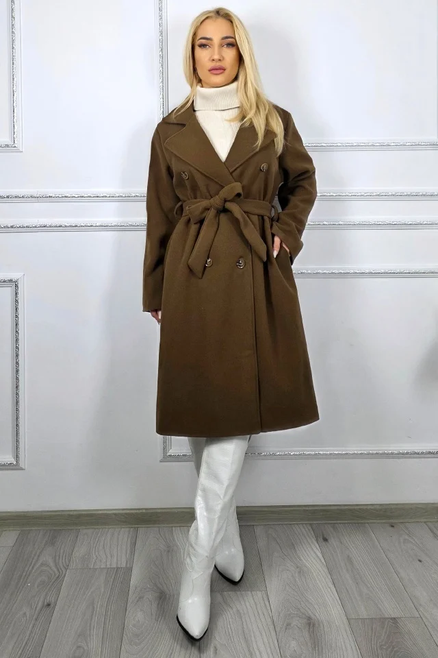 Palton de dama, midi Melanda, cordon detasabil si revere, Maro, Marime S/M/L