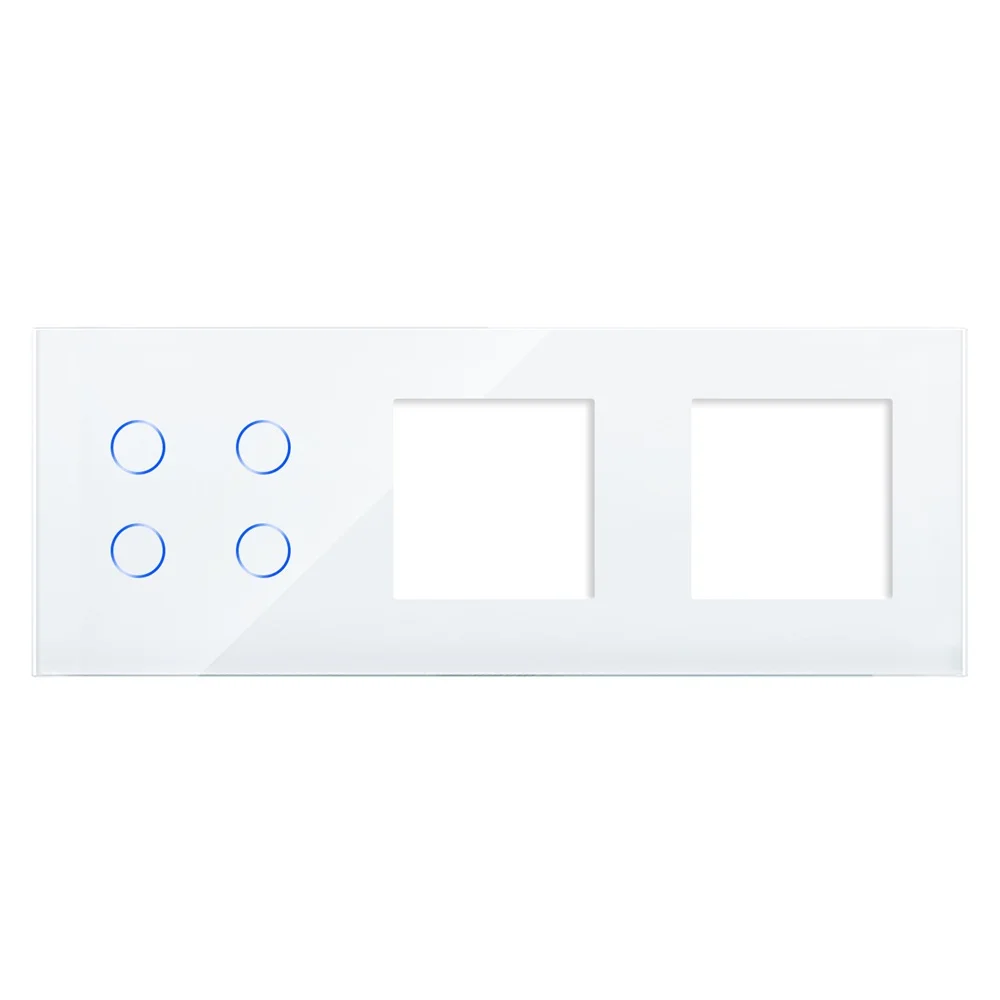 Panou Intrerupator Cvadruplu cu Touch si 2 Prize Simple Din Sticla LUXION