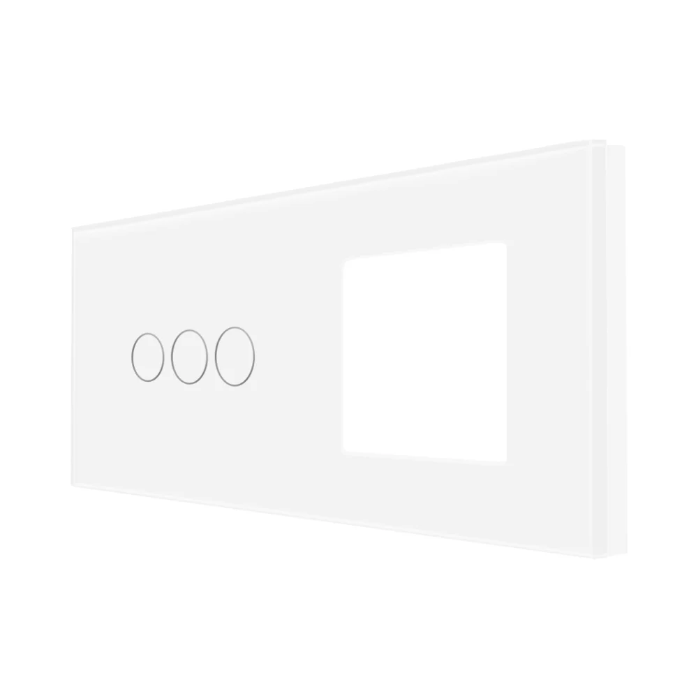 Panou Intrerupator Triplu cu Touch si Priza Simpla Din Sticla LUXION