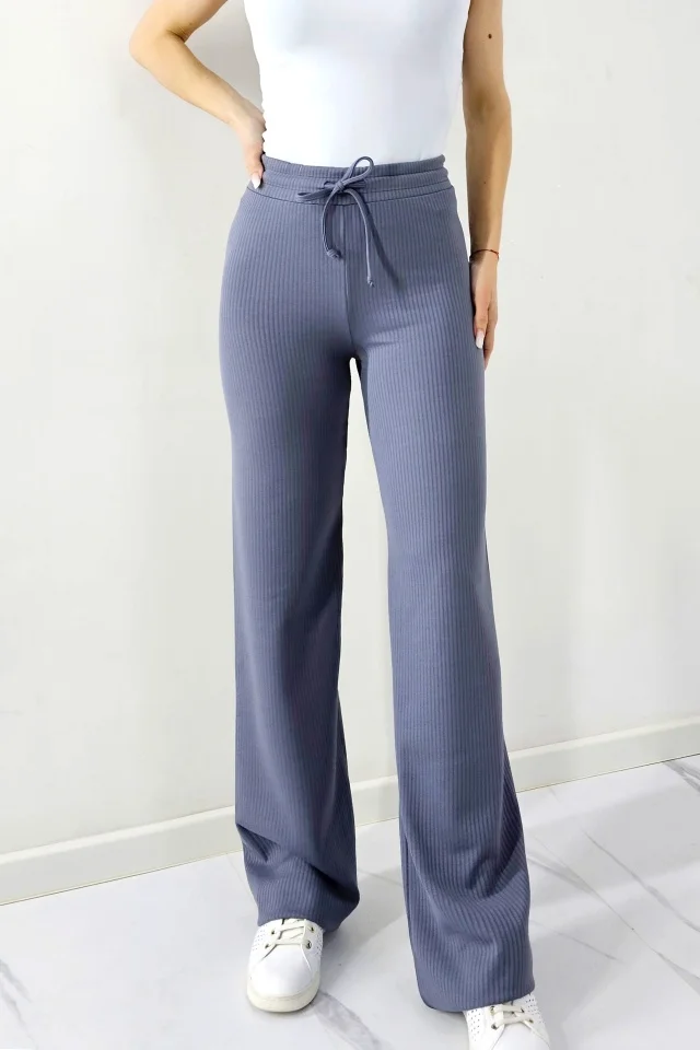 Pantaloni casual JANG, textura cu nervuri si snur in talie, Gri