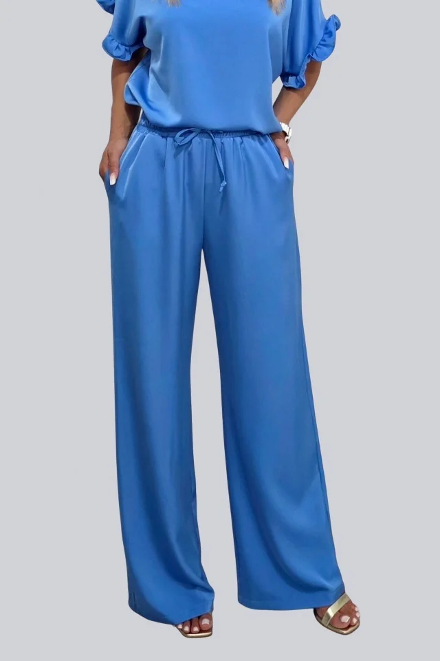 Pantaloni casual vaporosi NORYA, croi larg cu banda elastica, Albastru deschis