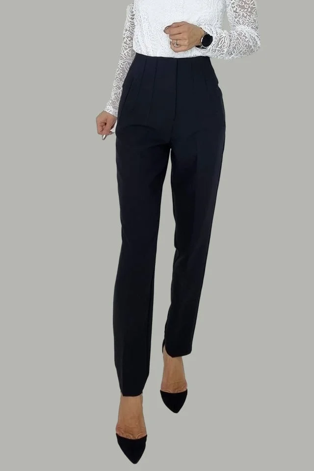 Pantaloni eleganti, ChicMe, cu talie inalta, Negru