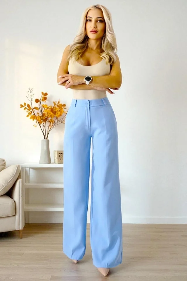 Pantaloni eleganti de dama AVIA, wide leg, cu buzunare, Albastru Baby Blue